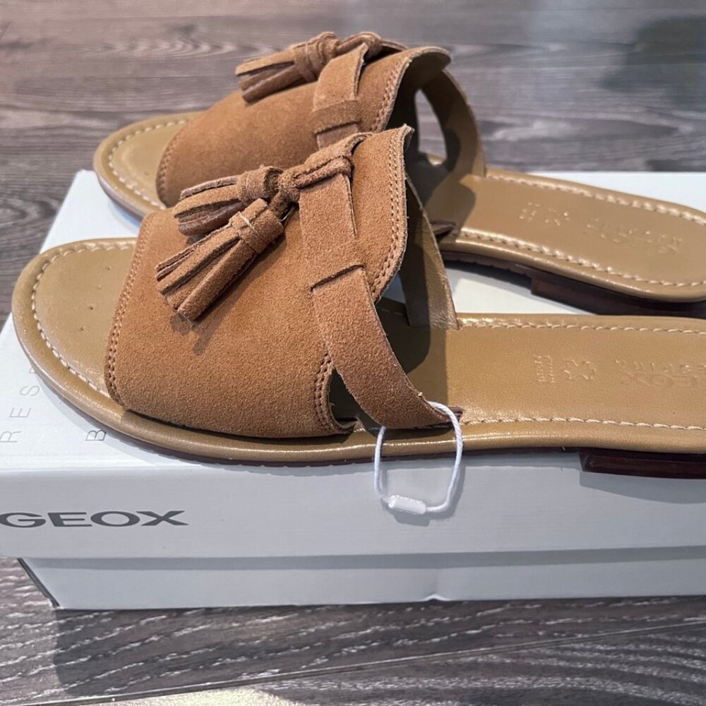 Geox mules slippers leather tassel suede brown